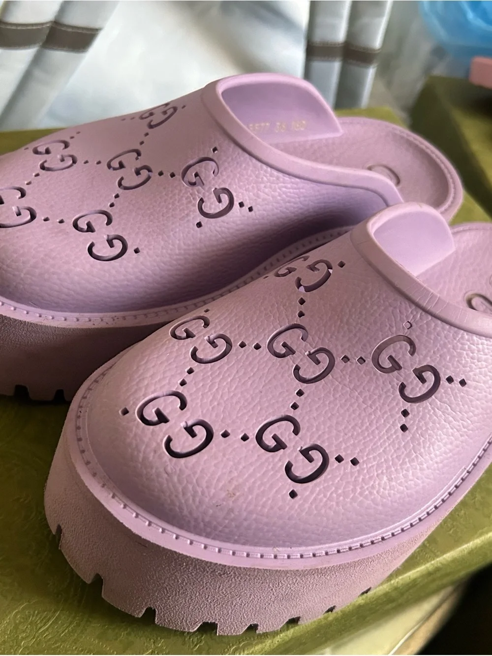 Gucci Lilac Logo Clog Sandals